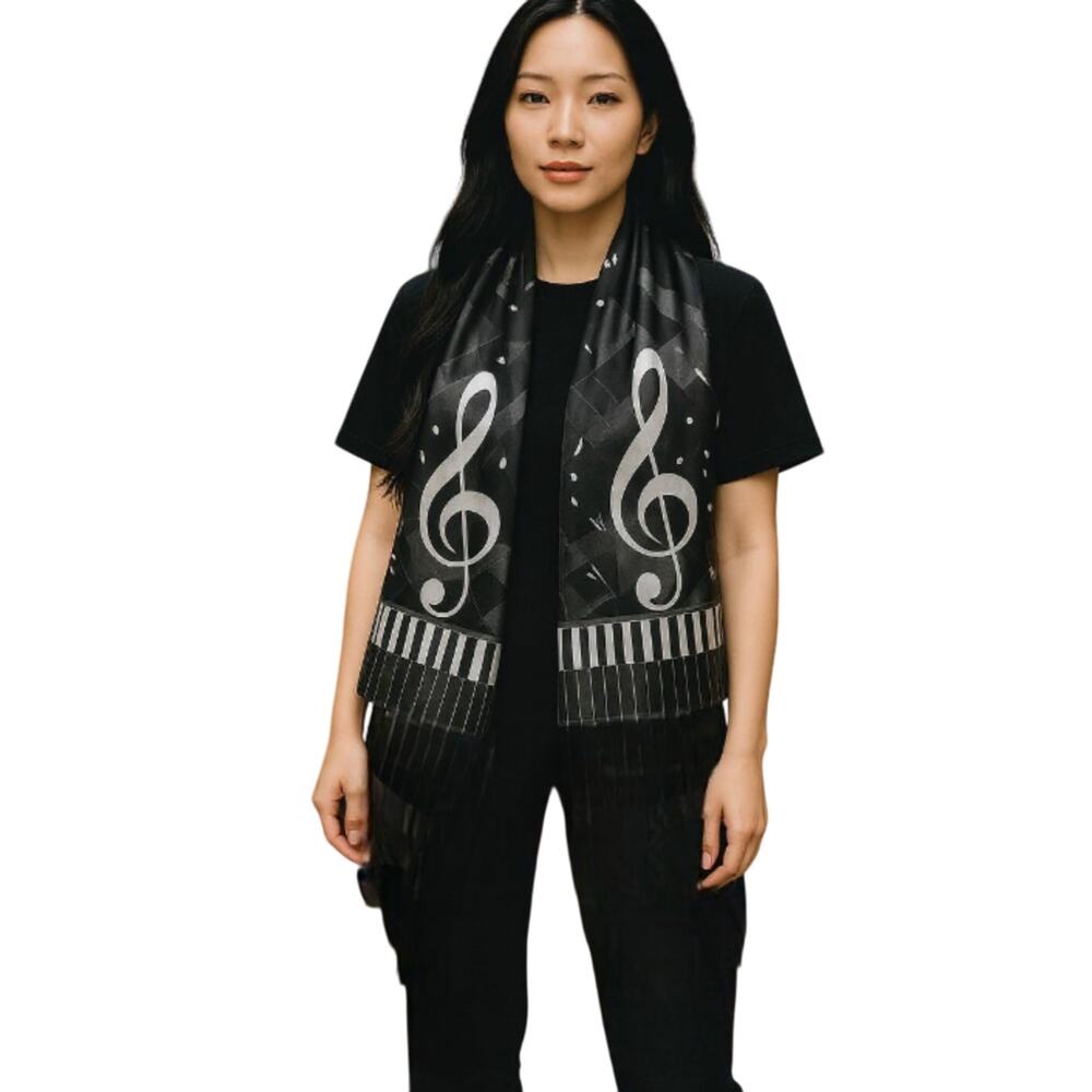Treble Cleft Black Striped Long Sheer Scarf